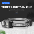 SupFire mejor lámpara de cabeza led diseño liviano solo 60 g faro recargable material ABS batería AAA faros led